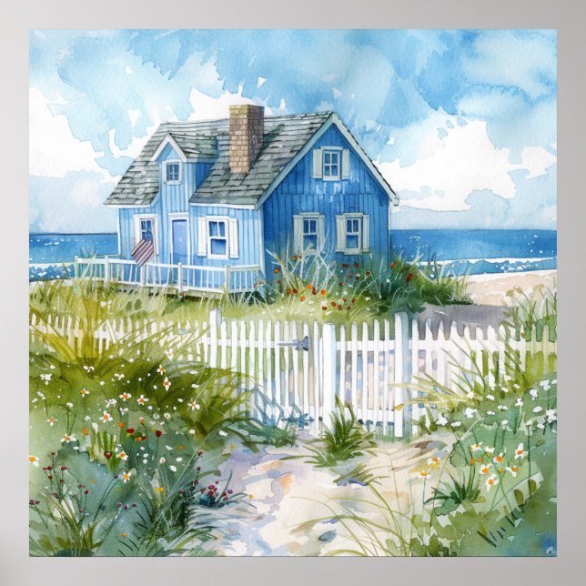 Poster Watercolour Beach Cottage (Frente)