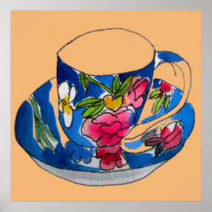 Poster Watercolour da ilustração da arte do teacup do