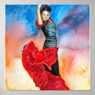 Póster Watercolour do DANÇARINO do FLAMENCO