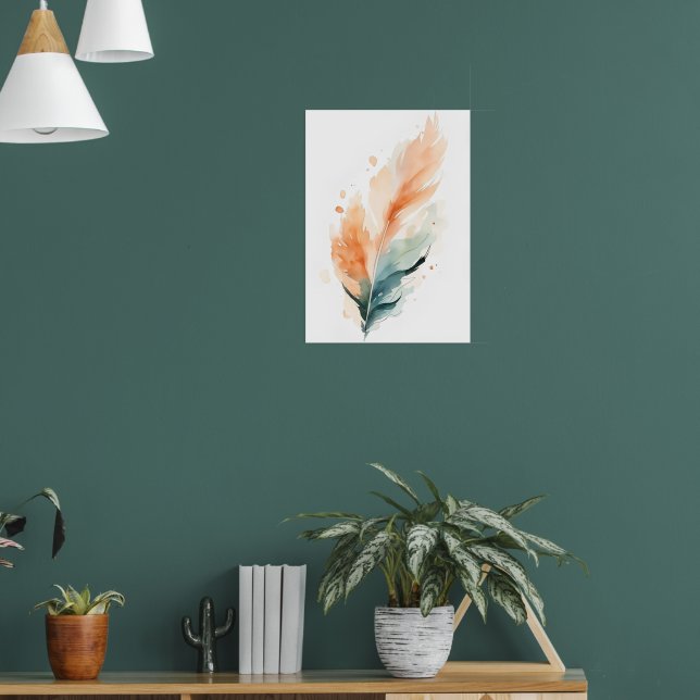 Poster Watercolour Feather Art Print | Boho Orange Teal F (Sala de Estar 1)