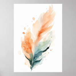 Poster Watercolour Feather Art Print | Boho Orange Teal F