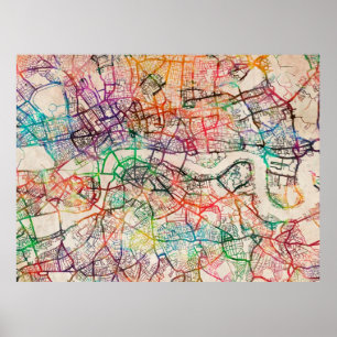 Póster Watercolour Map of London