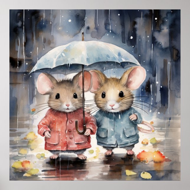 Poster Watercolour Mice in The Rain (Frente)