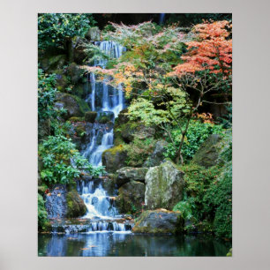 Póster Waterfall at Japanese Garden