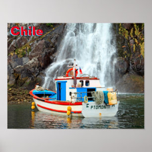 Poster Waterfall & Boat, Chile