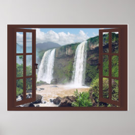 Poster Waterfall Trompe l'oeil Faux Window