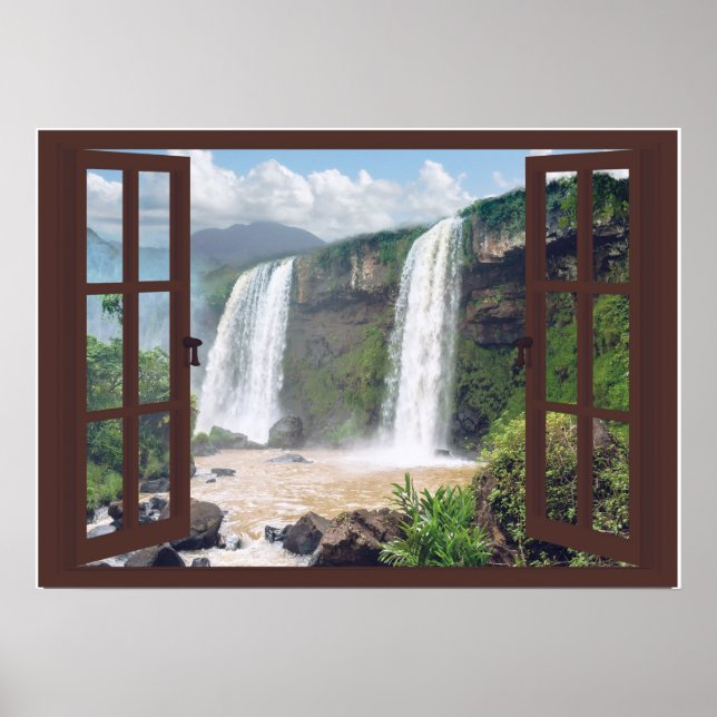 Poster Waterfall Trompe l'oeil Faux Window (Frente)