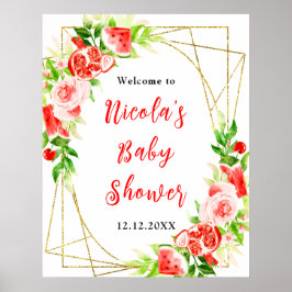 Poster Watermelon Pomegranate Baby Shower Welcome