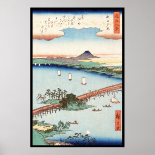 Póster Waterscape japonês legal do cenário do ukiyo-e d