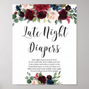 Poster Watrcolor burgundy marinho floral de fraldas notur