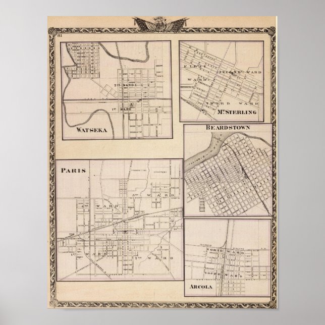 Póster Watseka, Paris, Monte Sterling, Beardstown e Arcol (Frente)