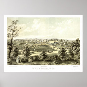 Póster Waukesha, Mapa Panorâmico da I WI - 1857