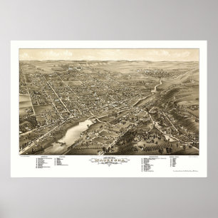 Póster Waukesha, mapa panorâmico dos WI - 1880