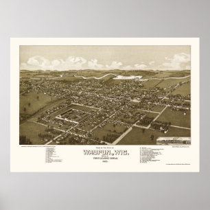 Poster Waupun, Mapa Panorâmico da WI - 1885