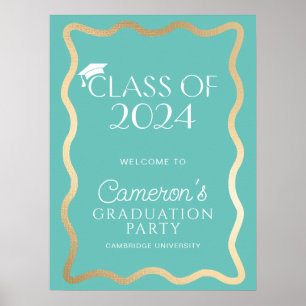 Poster Wave Aqua Dourada Festa de formatura Welcome