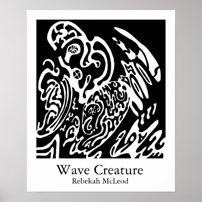 Poster "Wave Creature" B&W abstrato Art (Frente)