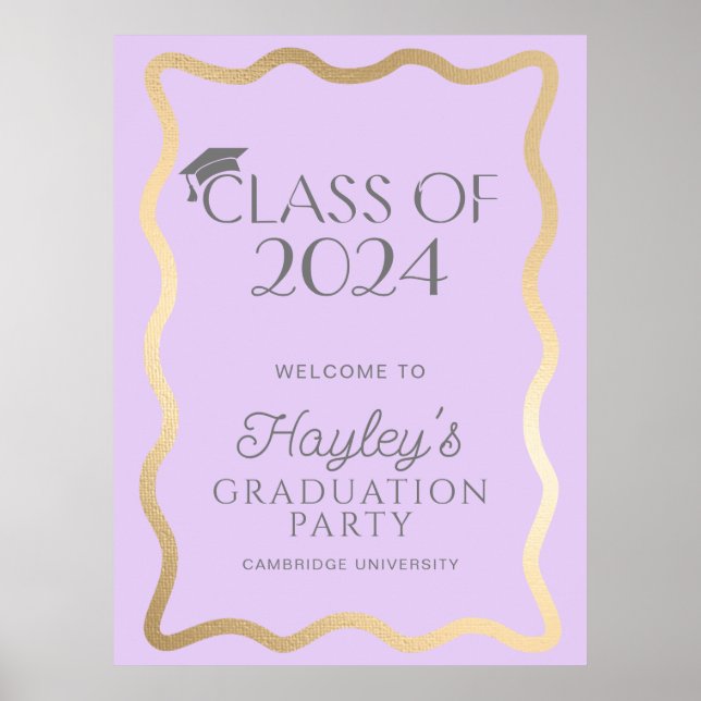 Poster Wave Light Purple Dourado Festa de formatura Welco (Frente)