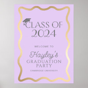 Poster Wave Light Purple Dourado Festa de formatura Welco