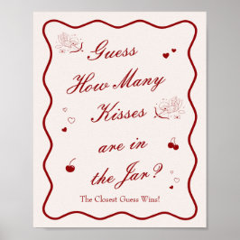 Poster Wavy Cherry Bridal Shower Guess How Many Kisses