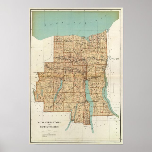 Póster Wayne, Ontario, Yates, condados Seneca (Frente)