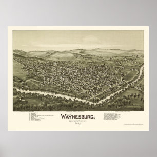Póster Waynesburg, mapa panorâmico do PA - 1897