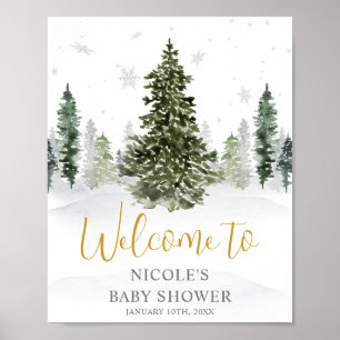 Poster Wcolor Winter Forest Dourado Chá de fraldas Welcom