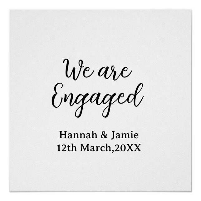 Póster We are Engaged couple name date calligraphystylish (Frente)