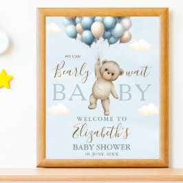 Poster We Can Bearly Wait Baby, Bear Baby Shower Boy