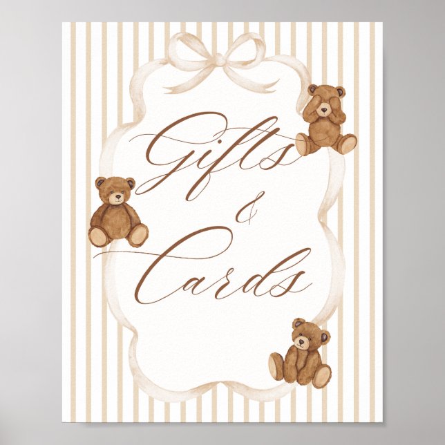 Poster We Can Bearly Wait Elegant Baby Shower Gift Card (Frente)