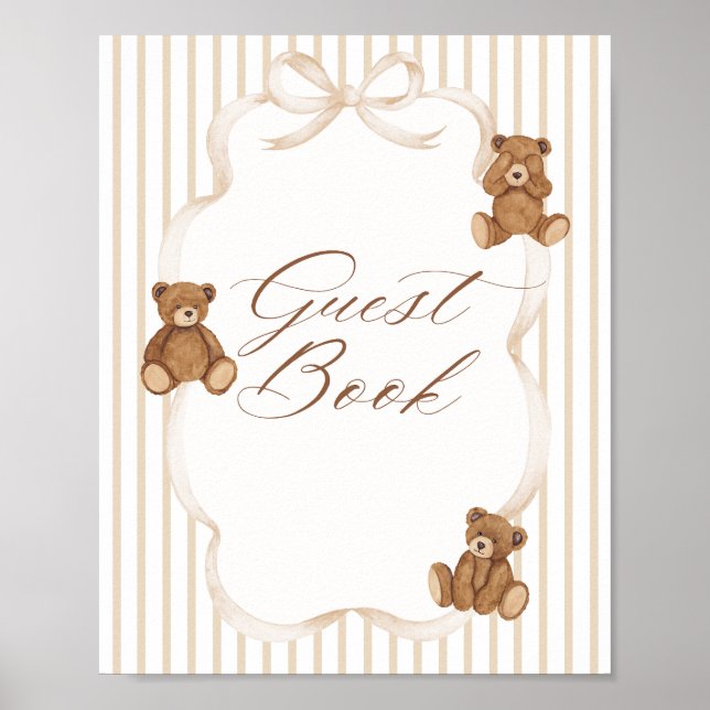 Poster We Can Bearly Wait Elegant Baby Shower guest book (Frente)