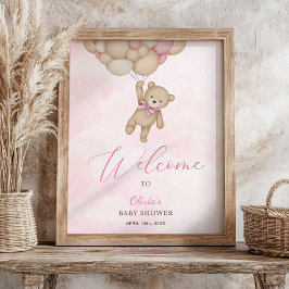 Poster We Can Bearly Wait Pink Baby Shower Welcome Sign