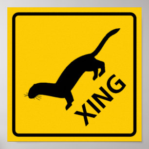 Póster Weasel / Ferret Crossing Highway Sign