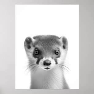 Poster Weasel Woodland Modern Retrato preto
