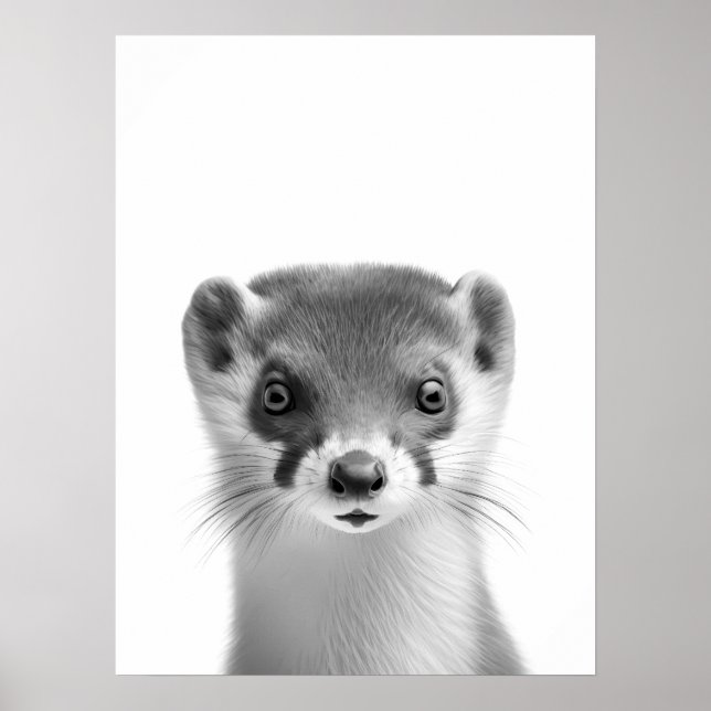 Poster Weasel Woodland Modern Retrato preto (Frente)