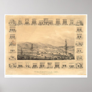 Póster Weaverville, mapa panorâmico 1856 do CA (1846A)