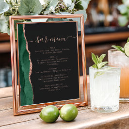 Poster Wedding Bar Menu Emerald Rose Gold Agate Dark