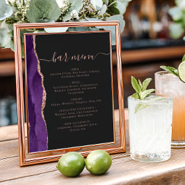 Poster Wedding Bar Menu Purple Rose Gold Agate Dark
