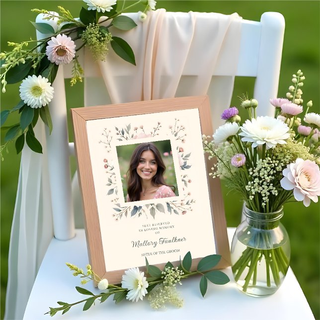 Poster Wedding Delicate Soft Pastel Floral Frame Photo  (Candid Delicate Floral Frame Photo Posters in Soft Pastel Colors for Reserved Memorial Seats.)