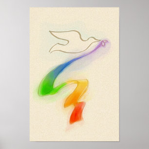 Póster Wedding Dove with Rainbow Ribbon