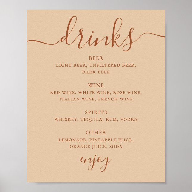 Poster Wedding Drinks Script Menu Sign | Peach Sand Bar (Frente)