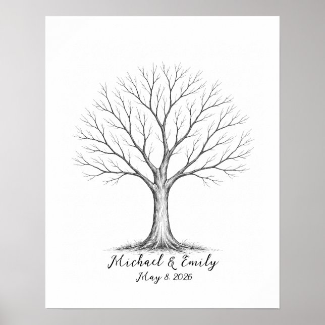 Poster Wedding Fingerprint Tree Guest Book Alternative (Frente)