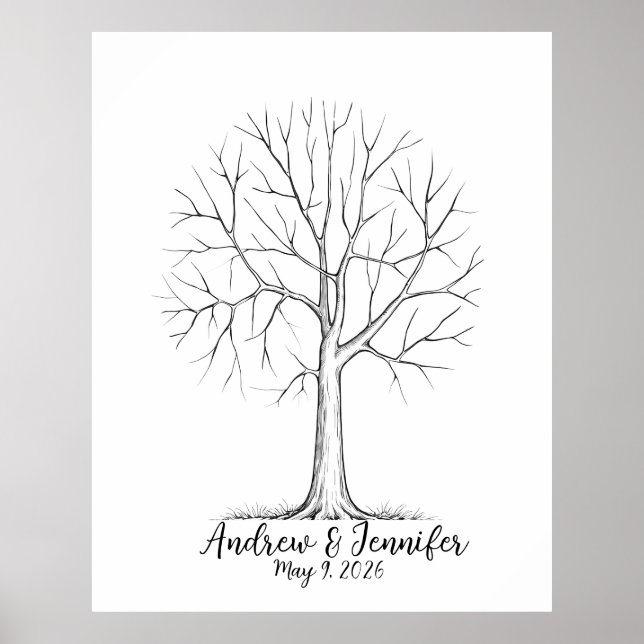 Poster Wedding Fingerprint Tree Guest Book Alternative (Frente)