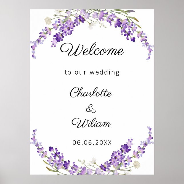 Poster Wedding lavender watercolored welcome (Frente)