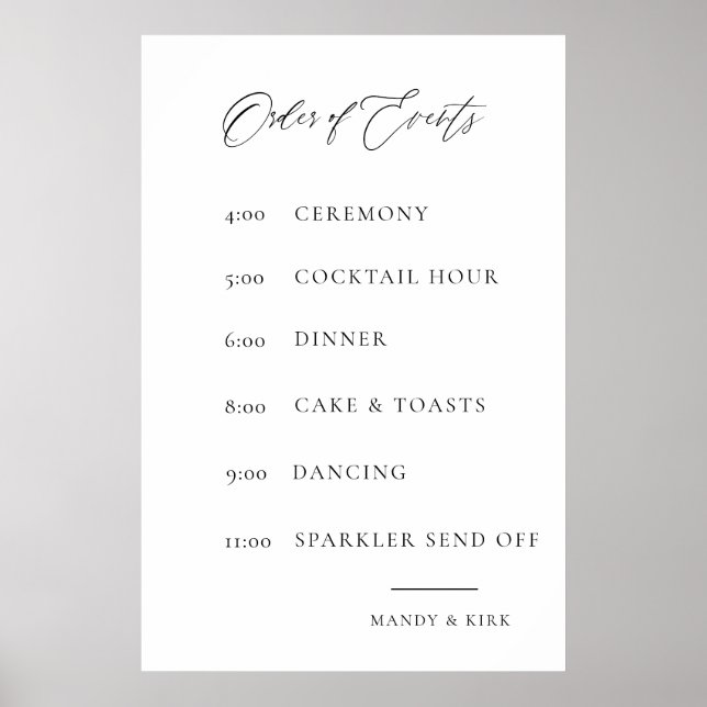 Poster Wedding Order of Events Sign | Elegant Minimal  (Frente)