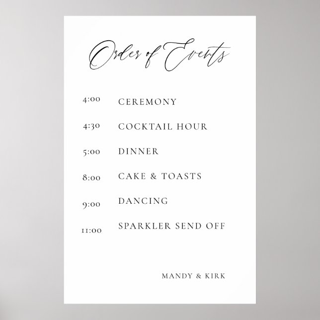 Poster Wedding Order of Events Sign | Elegant Minimal  (Frente)