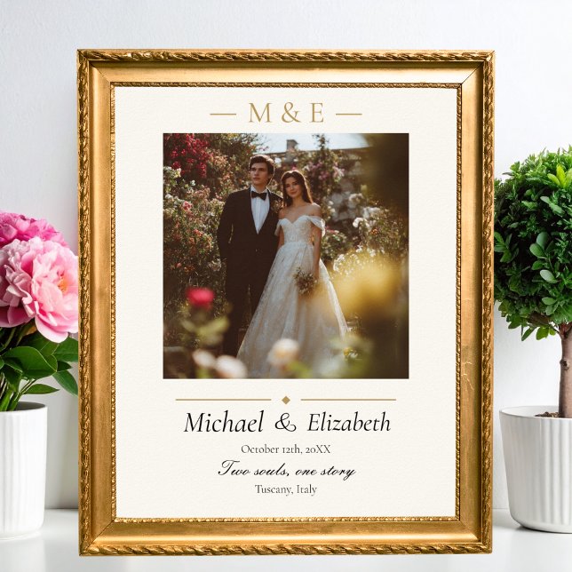 Poster Wedding Photo Elegant Cream Gold Modern Custom (Criador carregado)