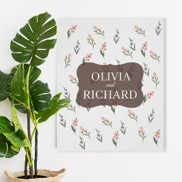 Póster Wedding Poster with Romantic Botanical Pattern