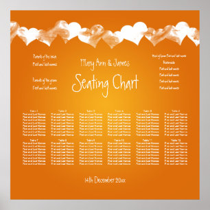 Póster Wedding Seating Chart Grunge Hearts Orange
