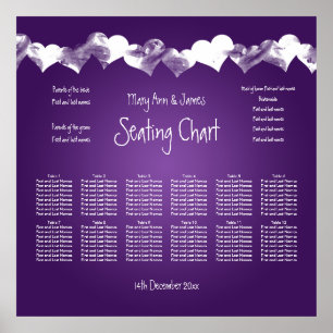 Poster Wedding Seating Chart Grunge Hearts Purple