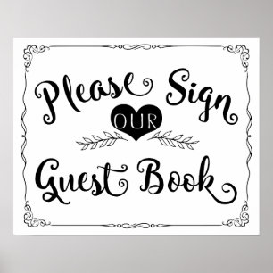 Póster Wedding sign chalkboard "Guest book" custom color